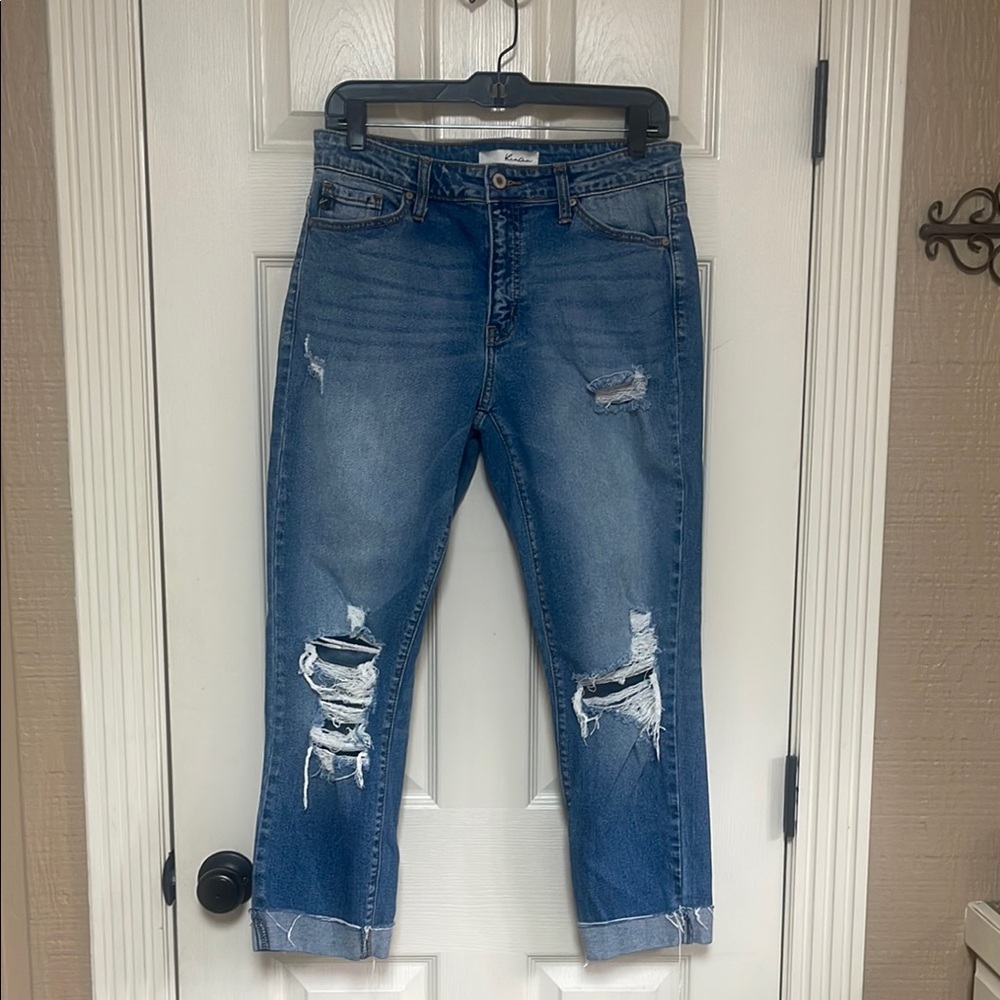 KanCan Blue Distressed Boyfriend Jeans Cropped